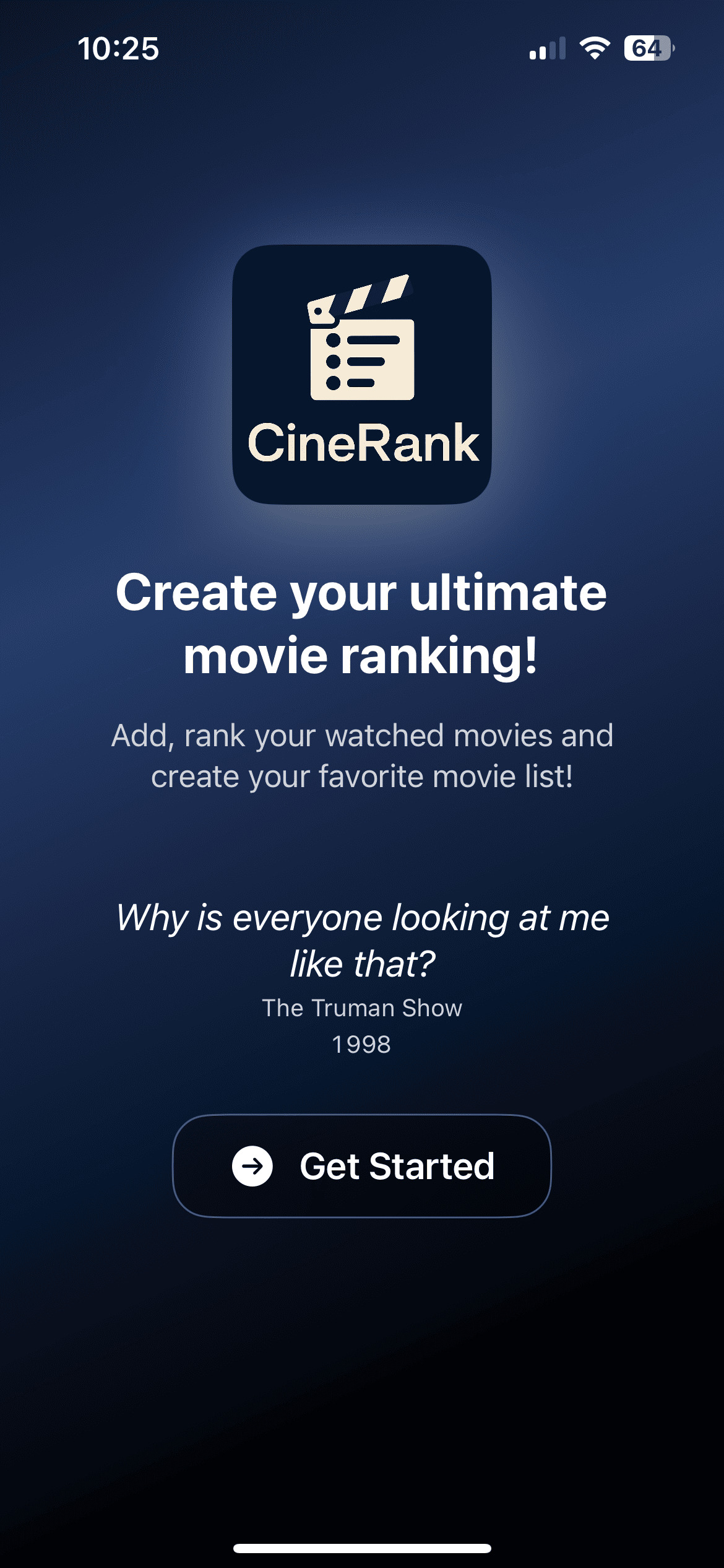 CineRank home screen