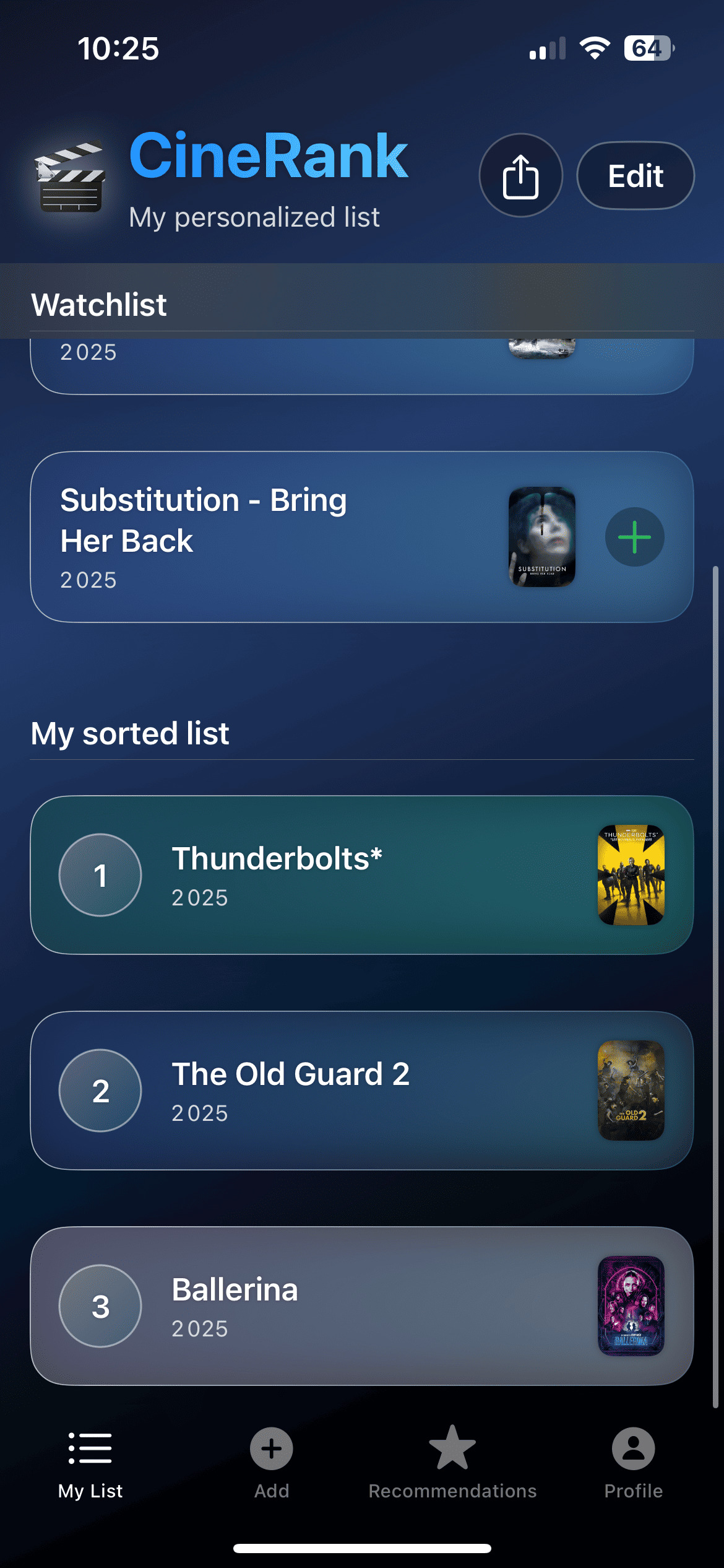 My personalized list